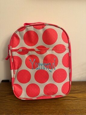 Thirty-One Chillicious Thermal Lunch Box Coral Polka Dot Insulated "Yummy!"